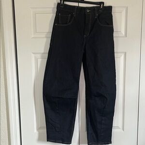 Zara Women’s Barrel Balloon Dark Blue Wide Leg Jeans Contrast Stitch Size 6